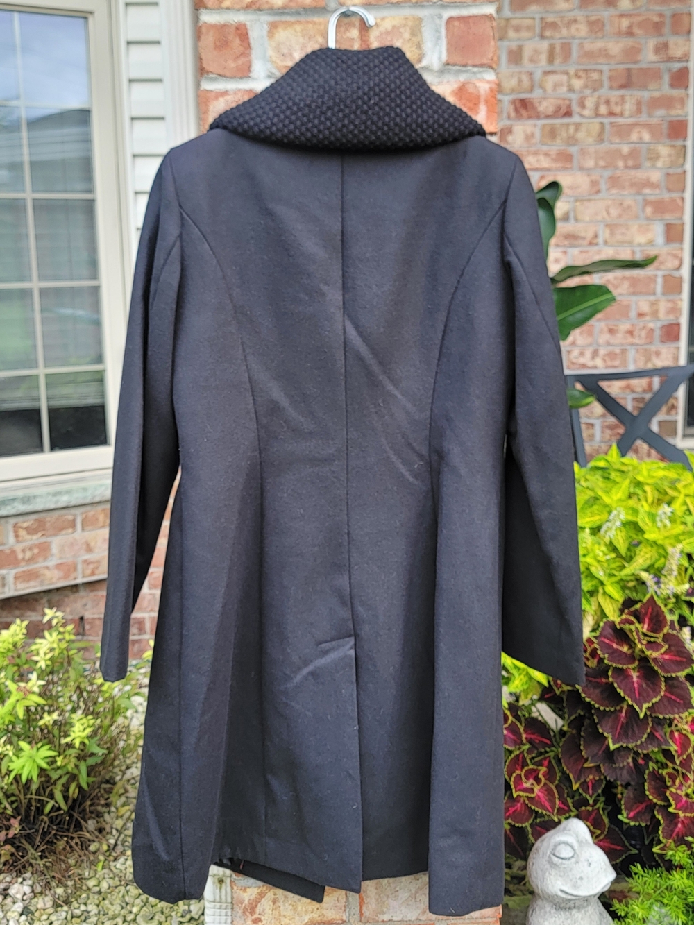 Jessica Simpson Long Black Double-Breasted Pea Coat with Textured Shawl Collar - Picture 6 of 10
